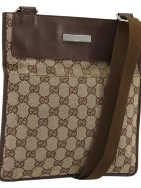 GUCCI GG Canvas Shoulder Bag Beige Silver 27639 Auth 175360